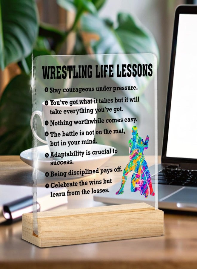 QODMGD Wrestling Gifts for Men, Motivational Gifts for Wrestlers, Wrestling Life Lessons Acrylic Plaque Sign with Wooden Stand Home Office Decor - Image 5